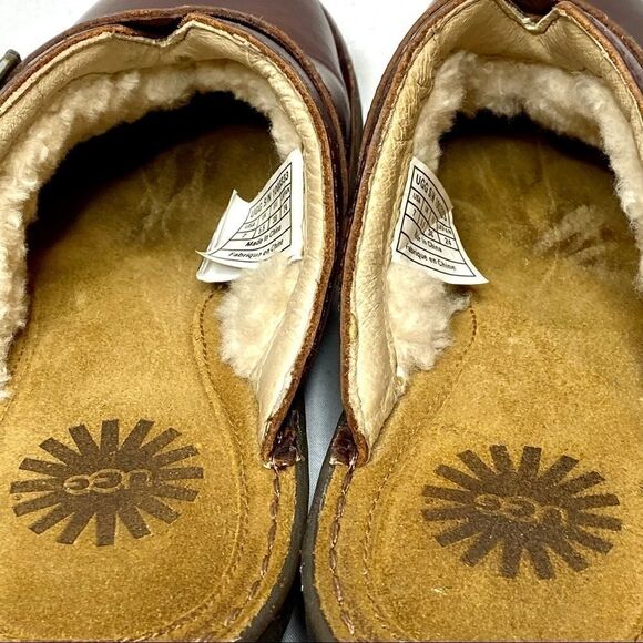 UGG Livia brown leather shearling lined clogs 7 - Picture 6 of 16